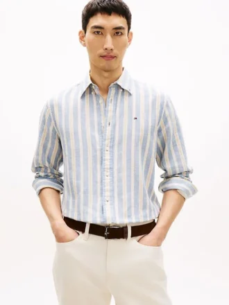 Chemise à rayures en mélange de lin, coupe classique
