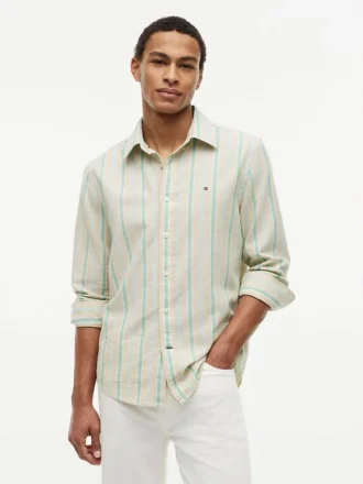 Chemise à rayures en mélange de lin, coupe classique