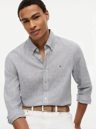 Chemise à rayures en mélange de lin, coupe classique