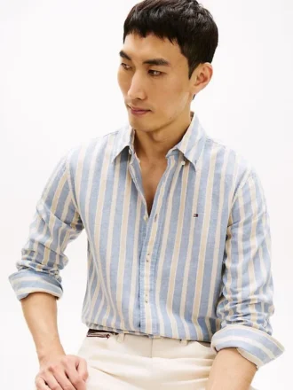 Chemise à rayures en mélange de lin, coupe classique