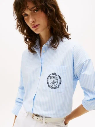 Chemise à rayures et logo Crest, coupe décontractée