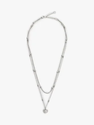 Collier à double rangée avec pendentif en forme de cœur