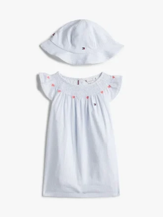 Ensemble cadeau robe et chapeau rayés pour bébés Ensemble cadeau robe et chapeau rayés pour bébés