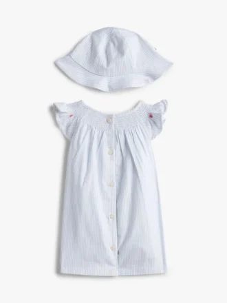 Ensemble cadeau robe et chapeau rayés pour bébés Ensemble cadeau robe et chapeau rayés pour bébés