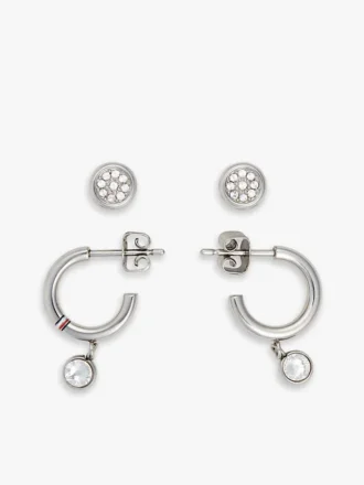 Ensemble de boucles d&rsquo;oreilles créoles et clous rehaussées de cristaux