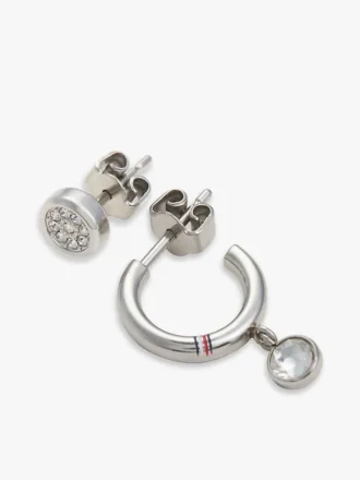 Ensemble de boucles d&rsquo;oreilles créoles et clous rehaussées de cristaux