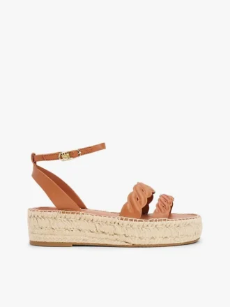 Espadrilles à plateforme en cuir avec lanières torsadées Espadrilles à plateforme en cuir avec lanières torsadées