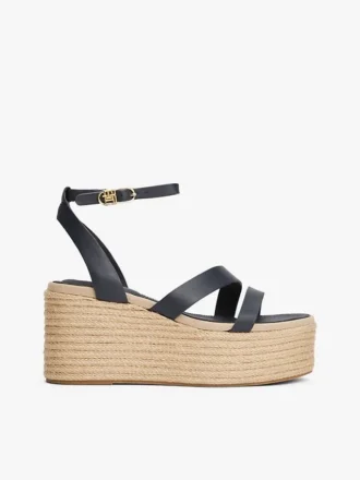 Espadrilles à semelle compensée et lanières en cuir