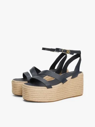 Espadrilles à semelle compensée et lanières en cuir