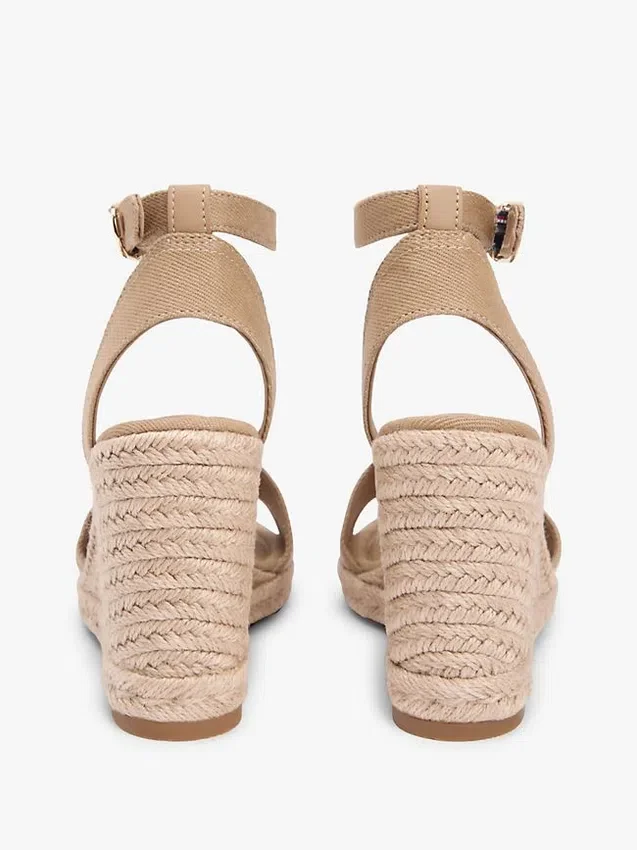 Espadrilles à talon compensé en denim avec logo en sangle Espadrilles à talon compensé en denim avec logo en sangle