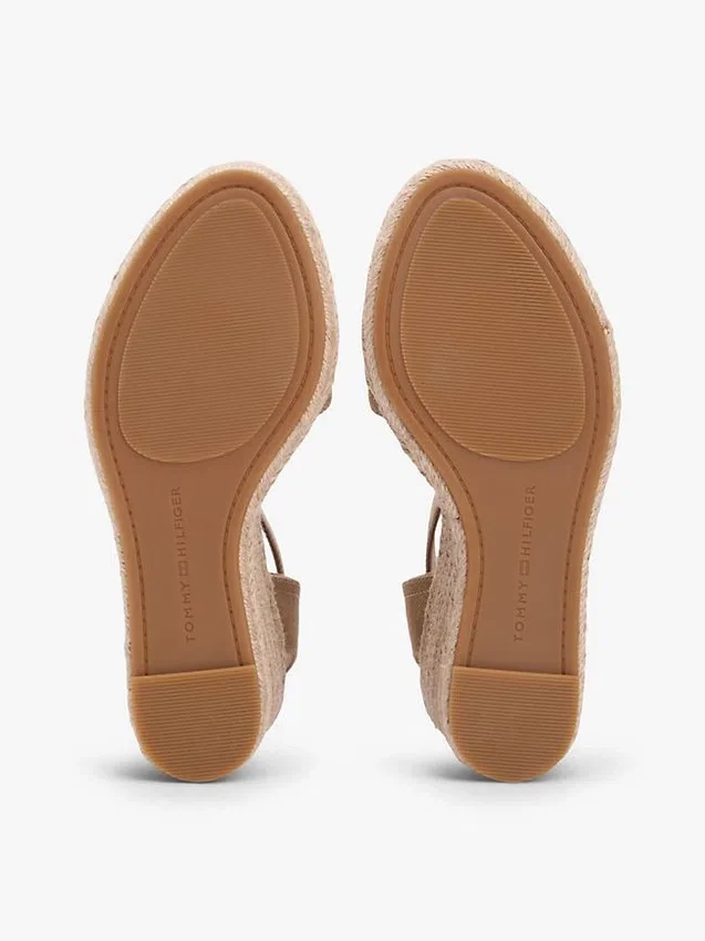Espadrilles à talon compensé en denim avec logo en sangle Espadrilles à talon compensé en denim avec logo en sangle