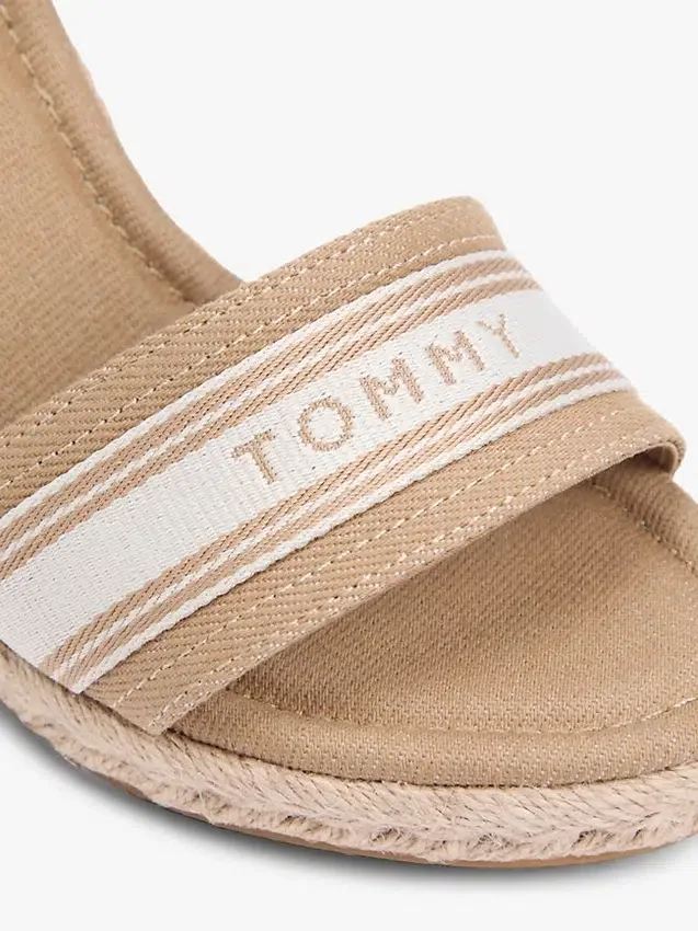 Espadrilles à talon compensé en denim avec logo en sangle Espadrilles à talon compensé en denim avec logo en sangle
