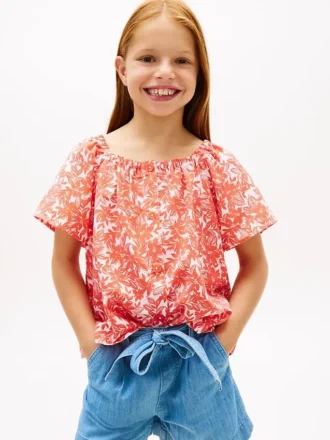 Haut à manches bouffantes et imprimé tropical pour enfant