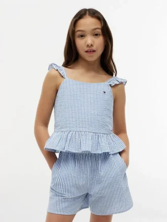 Haut à volants en seersucker rayé pour enfant