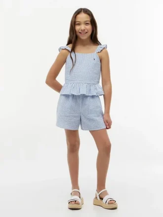 Haut à volants en seersucker rayé pour enfant