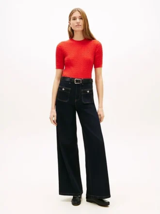 Jean utilitaire taille haute à jambes larges et extensible