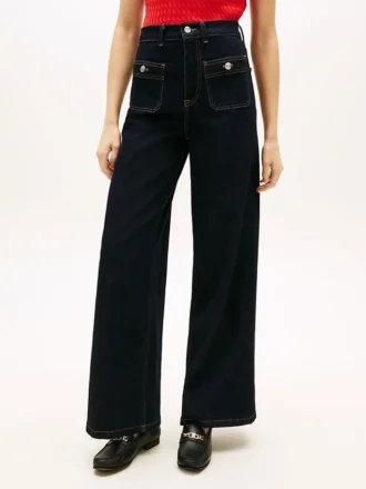 Jean utilitaire taille haute à jambes larges et extensible
