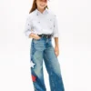 Jeans taille haute à jambes larges avec motif étoiles pour enfants Jeans taille haute à jambes larges avec motif étoiles pour enfants