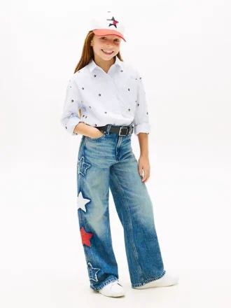 Jeans taille haute à jambes larges avec motif étoiles pour enfants