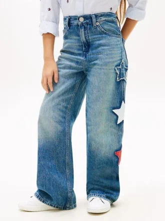 Jeans taille haute à jambes larges avec motif étoiles pour enfants