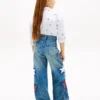 Jeans taille haute à jambes larges avec motif étoiles pour enfants Jeans taille haute à jambes larges avec motif étoiles pour enfants