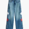 Jeans taille haute à jambes larges avec motif étoiles pour enfants Jeans taille haute à jambes larges avec motif étoiles pour enfants
