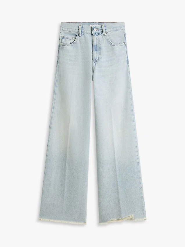Jeans taille haute à jambes larges et ourlet brut Jeans taille haute à jambes larges et ourlet brut