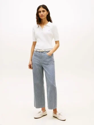 Jeans taille haute à jambes larges à rayures chemin de fer