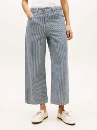 Jeans taille haute à jambes larges à rayures chemin de fer