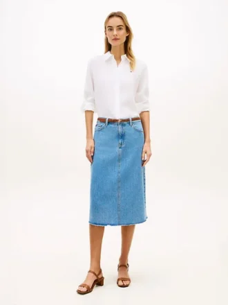 Jupe midi en denim à ourlet brut