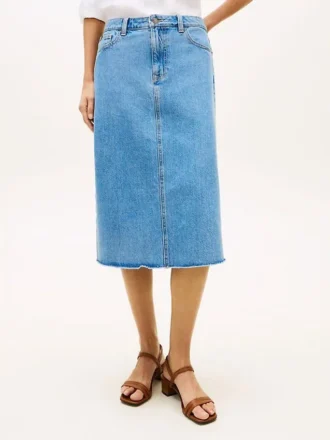 Jupe midi en denim à ourlet brut