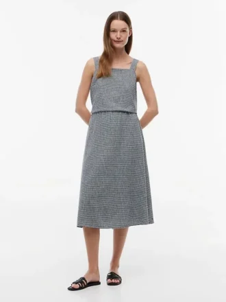 Jupe midi en lin mélangé à carreaux vichy
