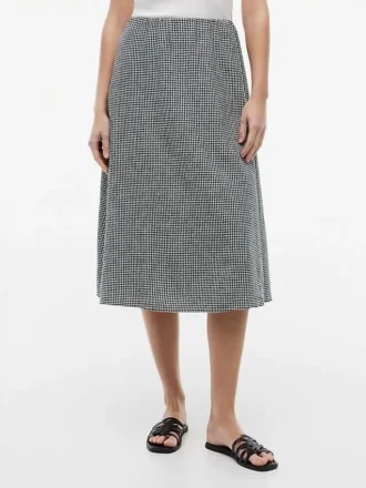 Jupe midi en lin mélangé à carreaux vichy