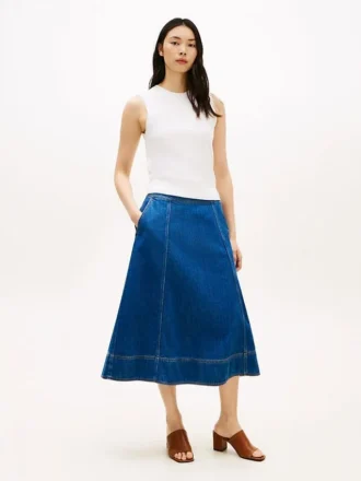 Jupe midi évasée en denim à taille haute