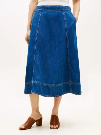 Jupe midi évasée en denim à taille haute