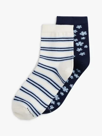 Lot de 2 paires de chaussettes à fleurs et rayures