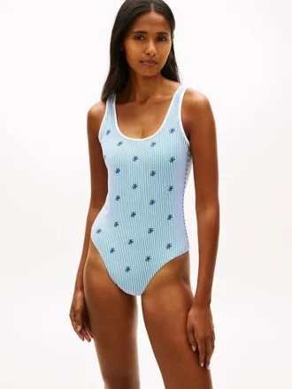 Maillot de bain à encolure dégagée et monogramme script sur l&rsquo;ensemble
