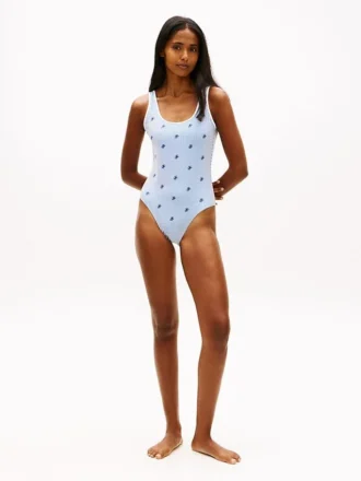 Maillot de bain à encolure dégagée et monogramme script sur l&rsquo;ensemble