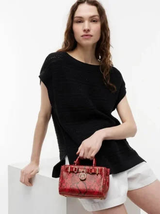 Micro-sac fourre-tout en cuir gaufré serpent