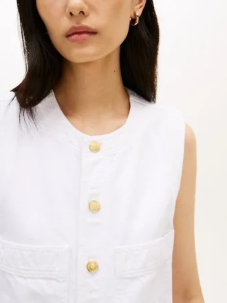 Mini-robe droite en denim à poches plaquées