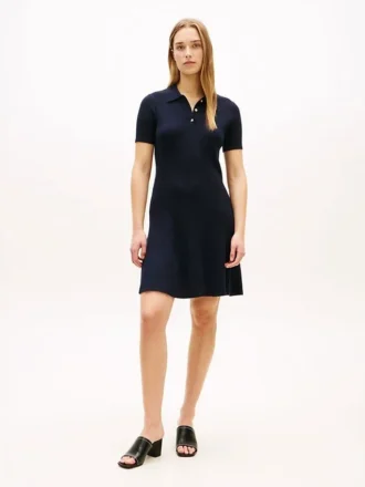 Mini-robe polo en maille côtelée à boutons dorés