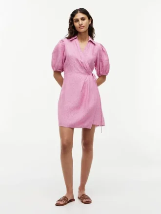 Mini-robe portefeuille en lin rayé