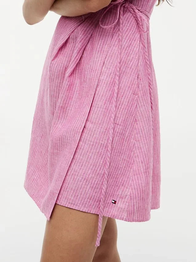 Mini-robe portefeuille en lin rayé Mini-robe portefeuille en lin rayé