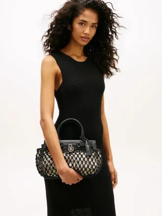 Mini sac fourre-tout en cuir macramé