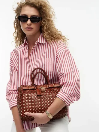 Mini sac fourre-tout en cuir tressé