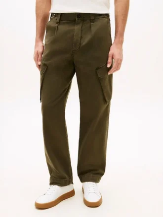 Pantalon cargo droit teint en pièce