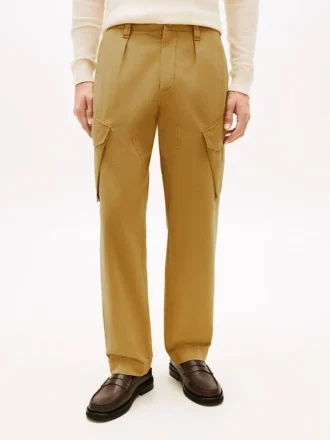 Pantalon cargo droit teint en pièce