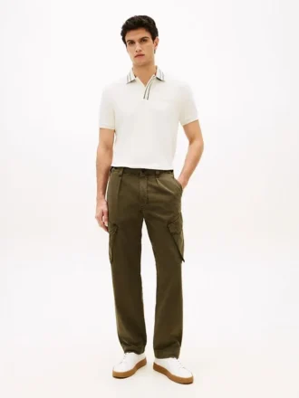 Pantalon cargo droit teint en pièce