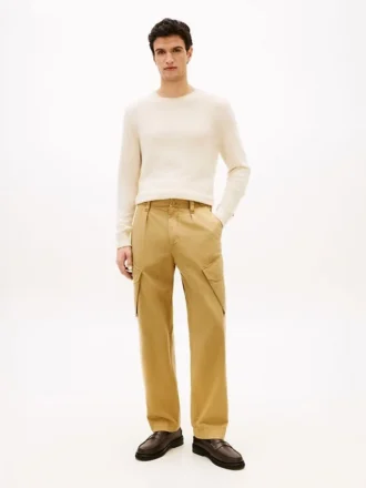 Pantalon cargo droit teint en pièce