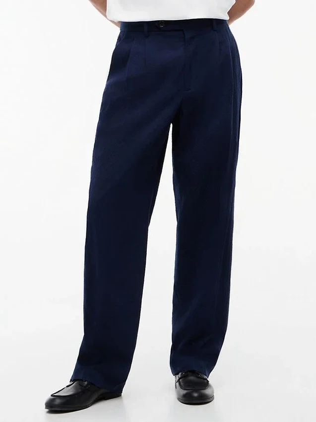 Pantalon décontracté en seersucker léger mélangé laine Pantalon décontracté en seersucker léger mélangé laine